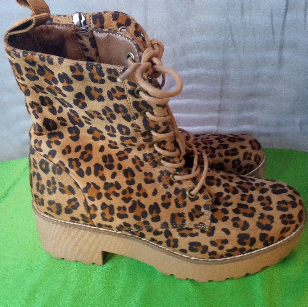 Dirty Laundry Leopard Print Lace-Up Ankle Boots